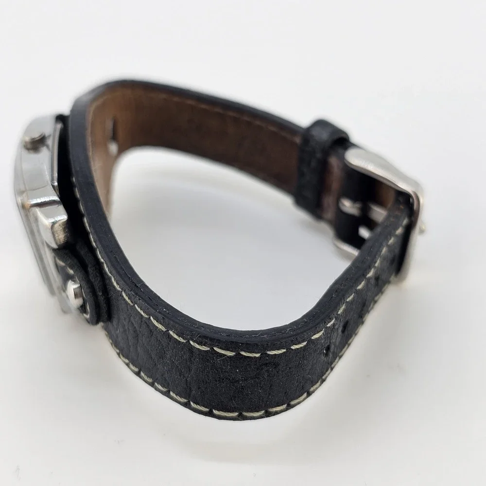 Relic Women's Watch 26mm Gray Dial Black Leather‎ Cuff Band New Battery